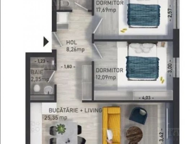 Apartament cu 3 camere, Baciu