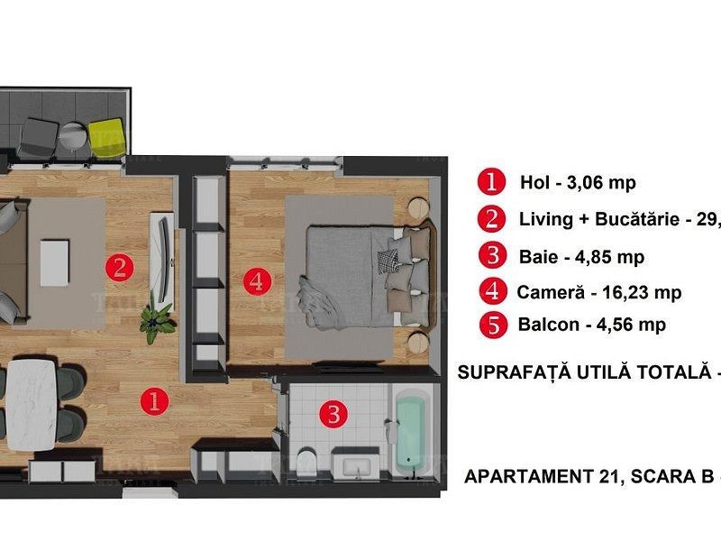 Apartament cu 2 camere, Vest